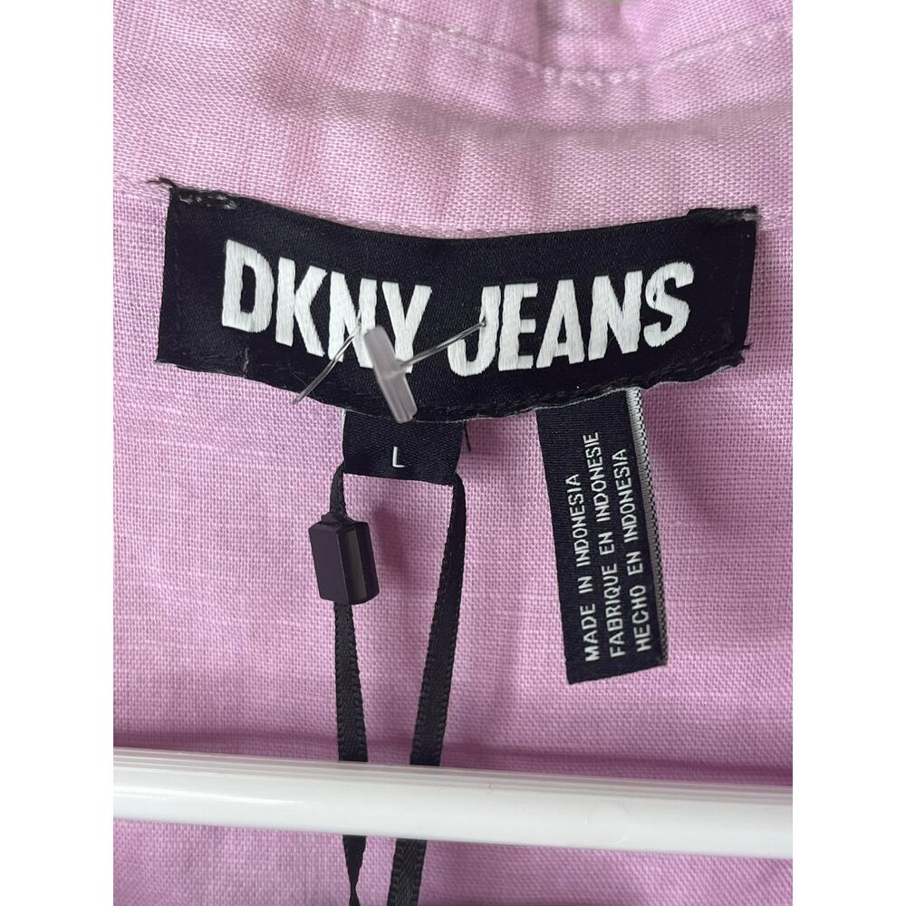 DKNY JEANS high/low hem linen blend long sleeve shirt, orchid pink, size L NWT - Picture 2 of 8